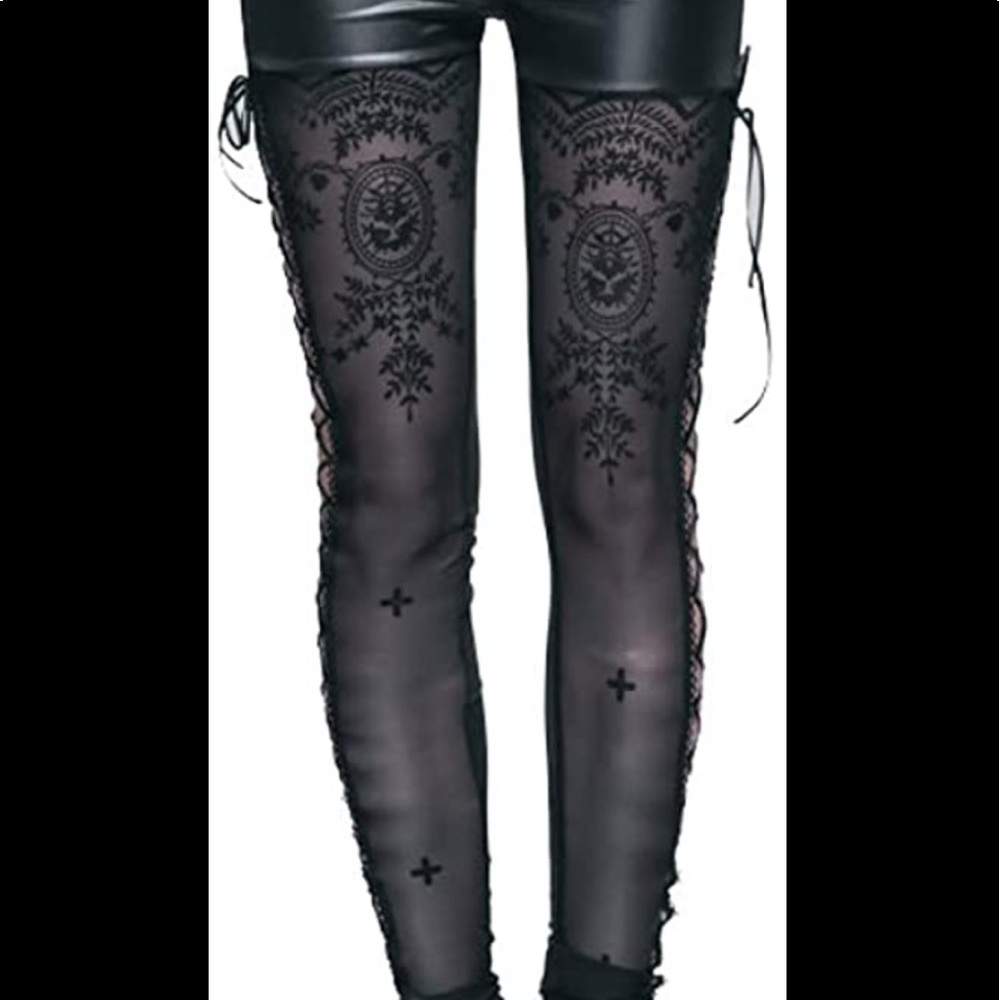 Devil Fashion Lace-up High Waist Leggings Steampunk See Through